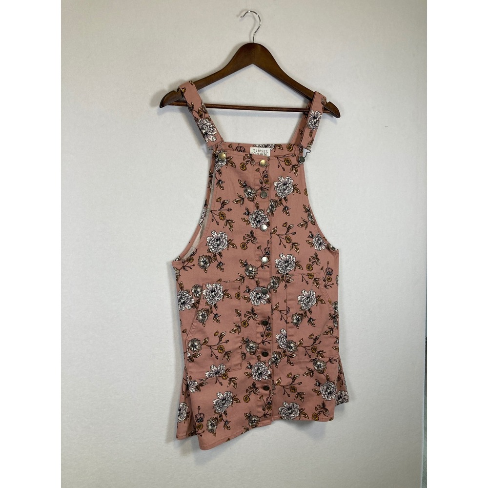 Whimsical Cottagecore Floral Pinafore Overalls Top Women Large Pink Button Front - Picture 8 of 9